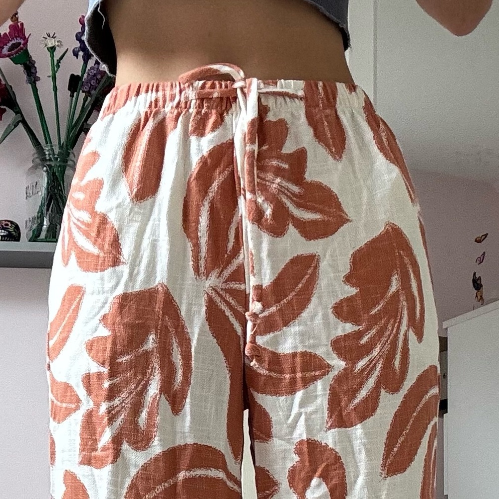 Orange and white linen drawstring pants- Sienna Sky